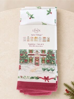 Lenox Spice Village Christmas Napkins Set of 4 - White & Red